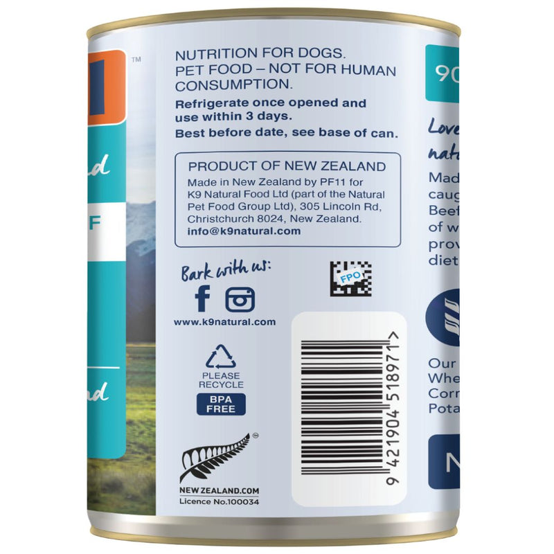 K9 Natural Canned Hoki & Beef Feast Wet Dog Food