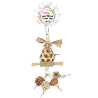Beak Joy Leaf Wrap Treat Toy, a woven basket with raffia and hanging pods, ball and slices