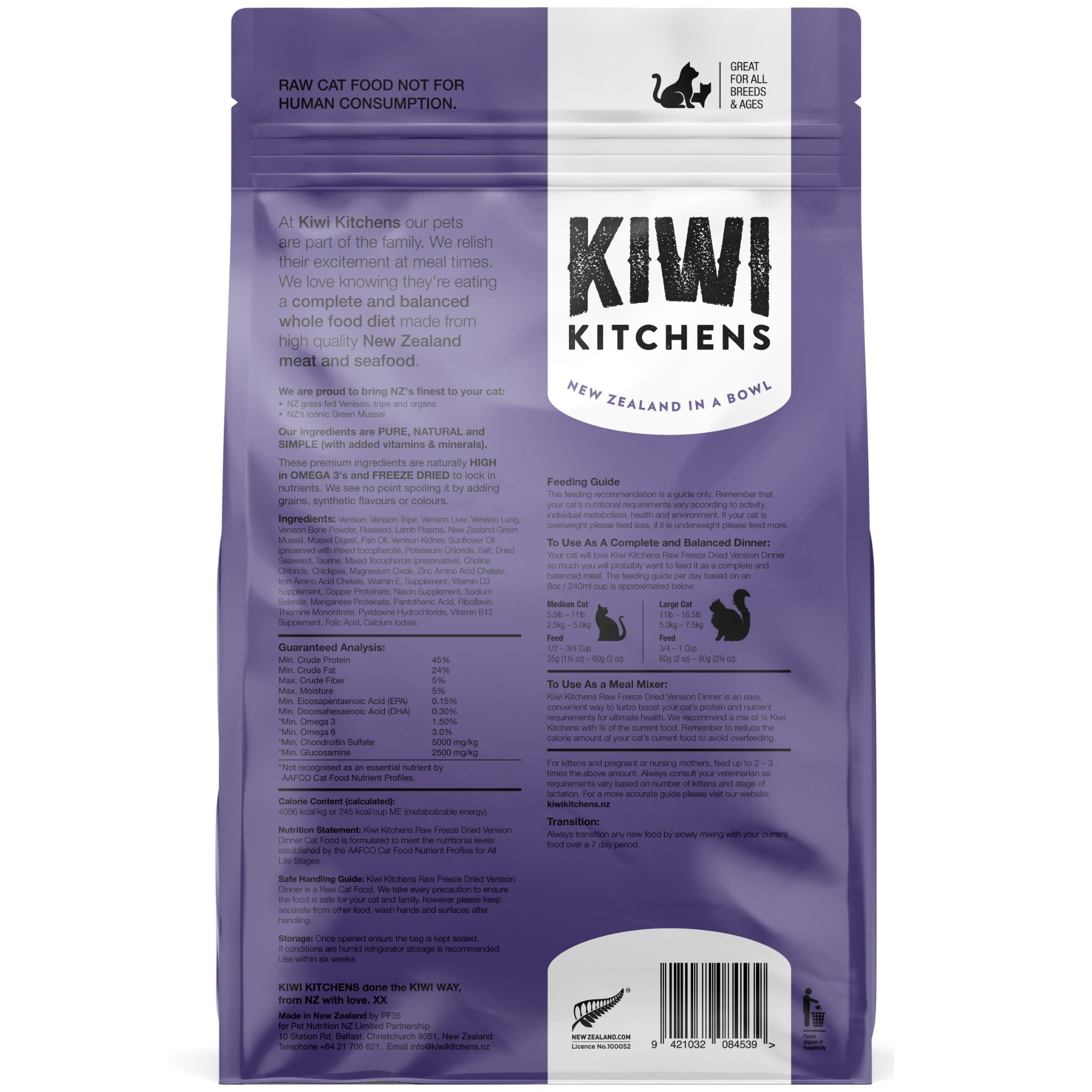Kiwi Kitchens Freeze Dried Cat Food Venison Dinner