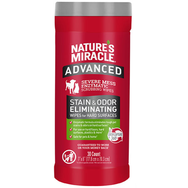 Nature's Miracle Advanced Stain & Odor Eliminator Wipes - 30pk | PeekAPaw Pet Supplies 