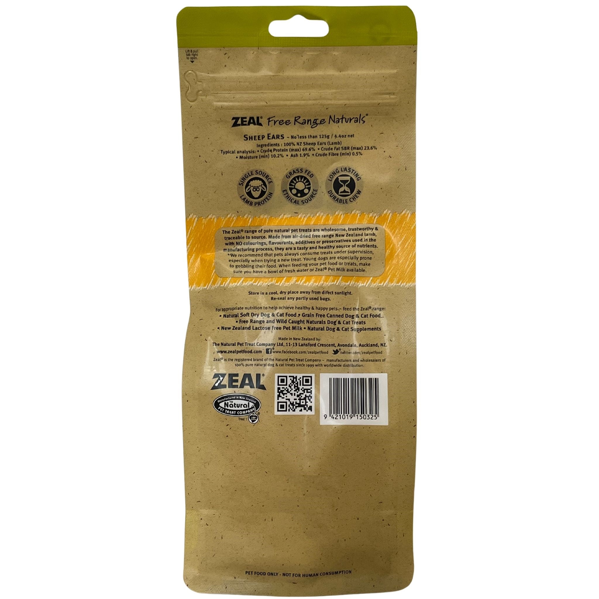 Zeal Free Range Naturals Sheep Ears Pet Treats 125g | PeekAPaw Pet Supplies