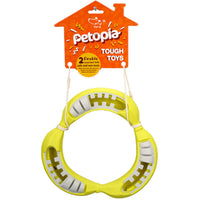 Petopia Ultra Tough Dog Toy Coco Banana, a banana shaped treat-dispensing chew toy in 100% natural rubber