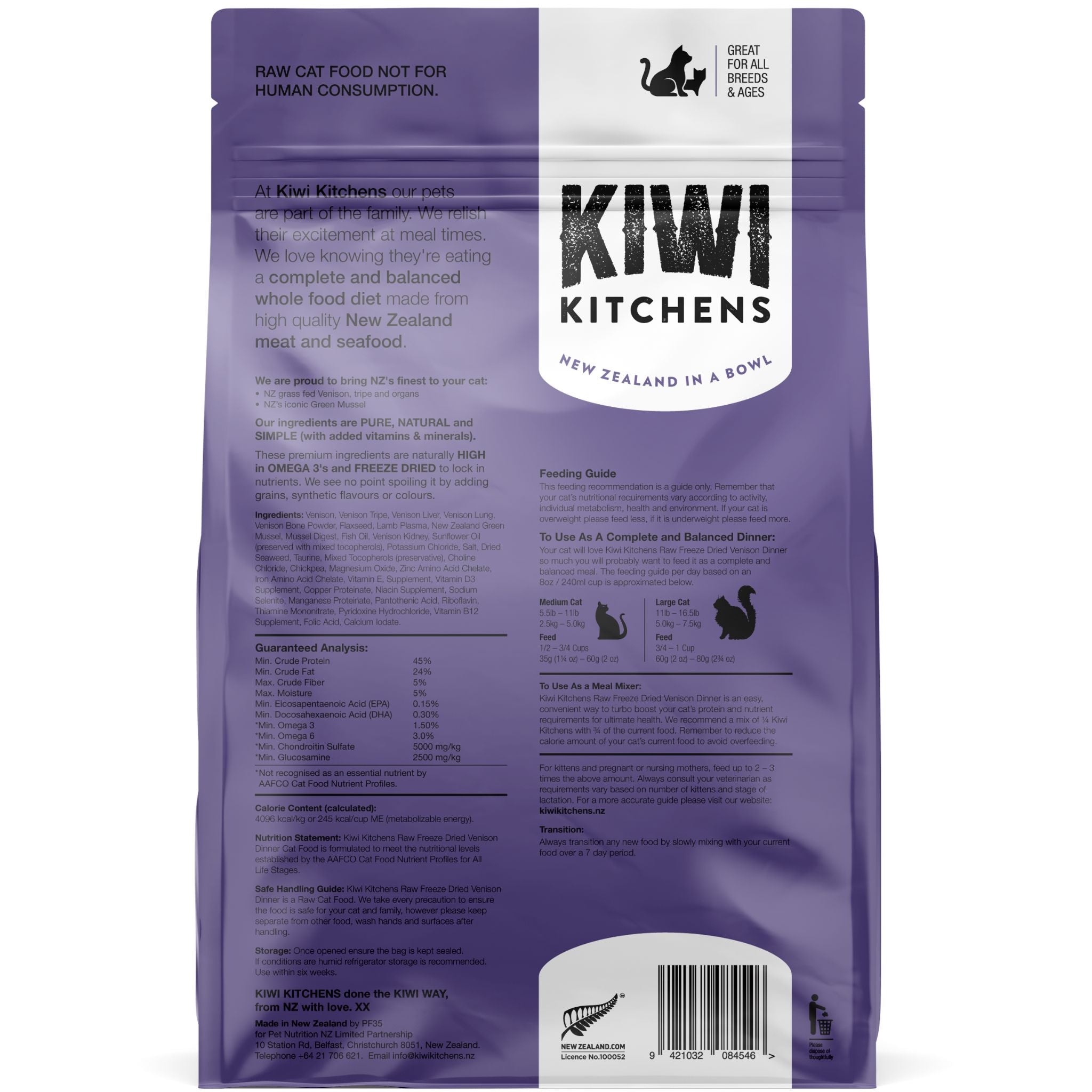 Kiwi Kitchens Freeze Dried Cat Food Venison Dinner
