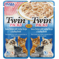Inaba Twin Packs Tuna & Chicken with Scallop Recipe in Scallop Broth, front of the joined twin pouch