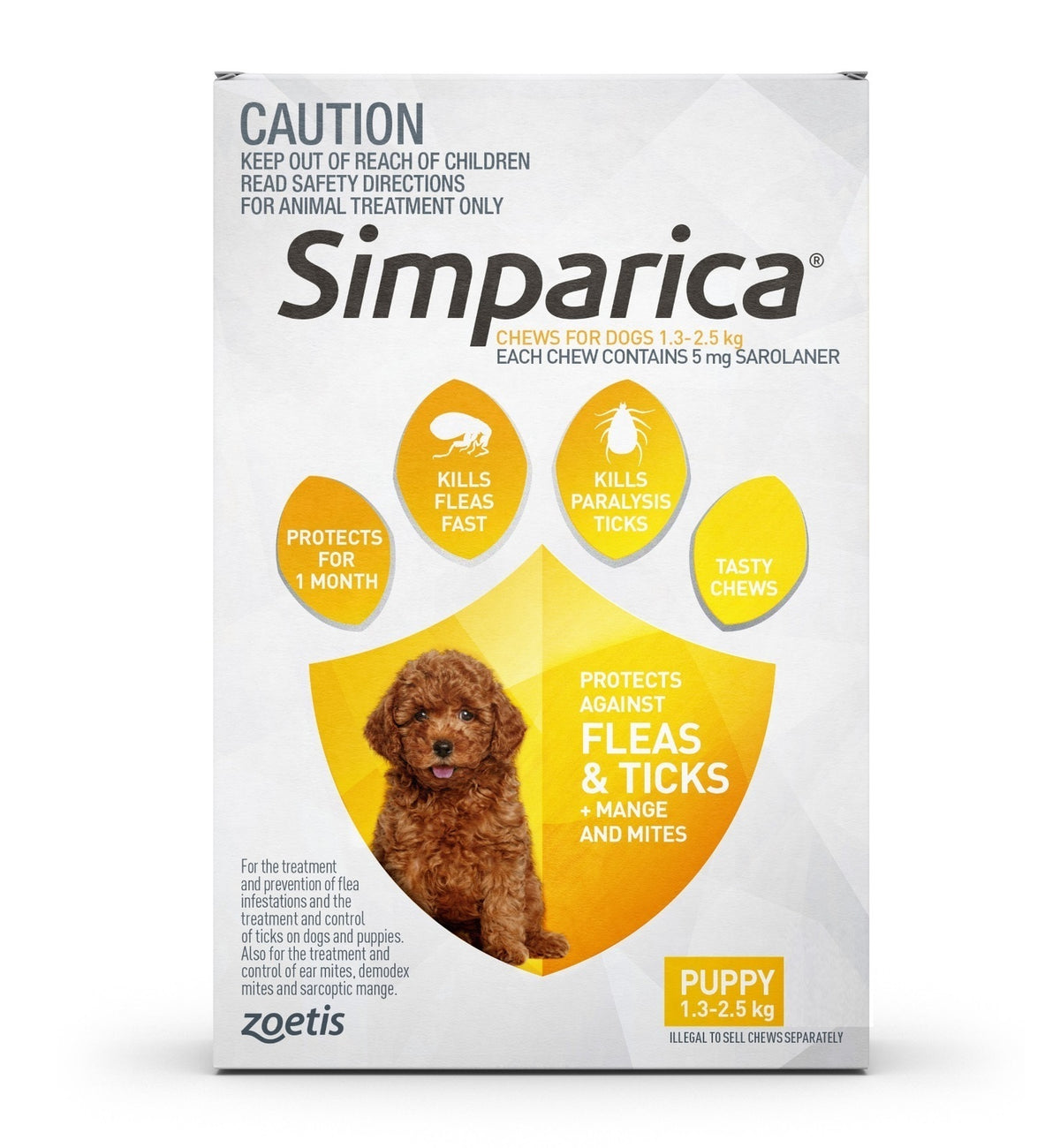 Simparica Chews for Puppies 1.3-2.5kg yellow pack, 3 chews