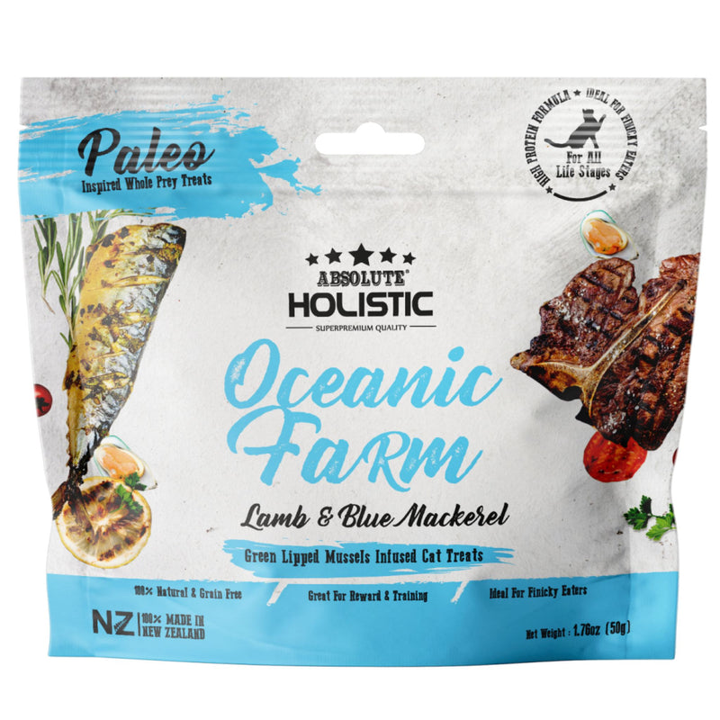 Absolute Holistic Air Dried Cat Treats Oceanic Farm Lamb & Blue Mackerel