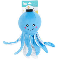 Zippy Paws Playful Pal octopus plush dog toy on its retail header card