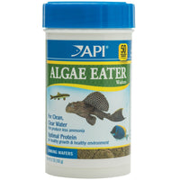 API Algae Eater Wafers sinking fish food, 105g tub front label with plecostomus artwork
