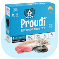 Proudi Ocean Combo and Turkey Raw Patties for Dogs, 2.4kg box of frozen raw dog food