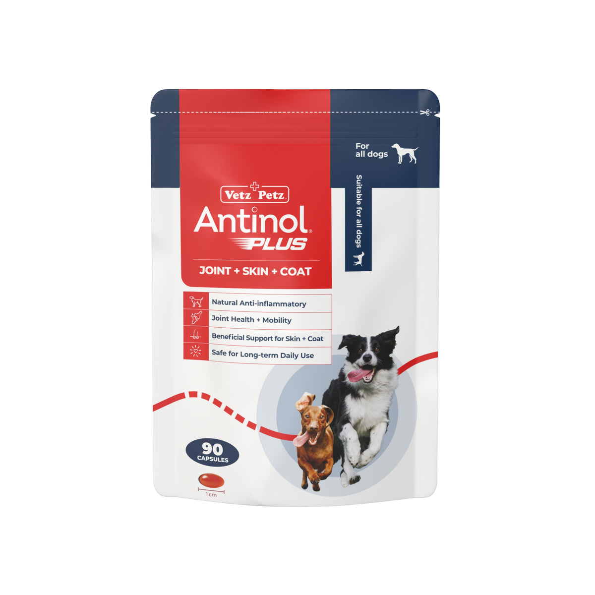 Antinol Plus 90 capsule pouch for dogs, front of pack