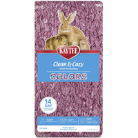 Front of the 24.6L Kaytee Clean and Cozy Colors Plum bedding bale, with a rabbit photo