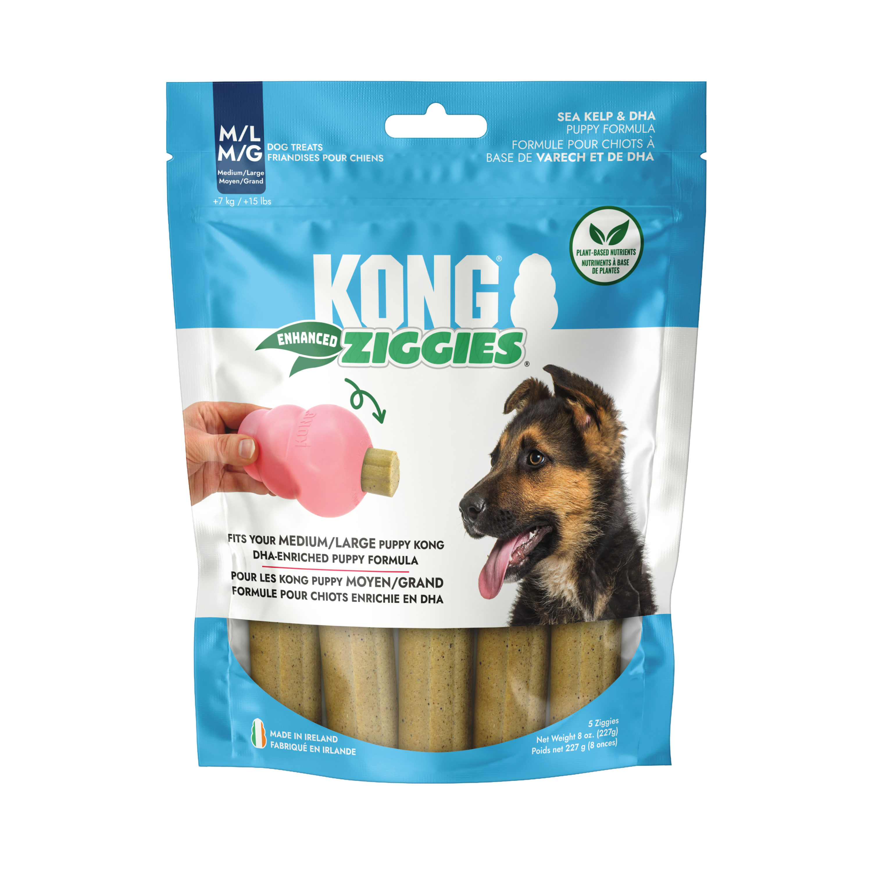 KONG Dog Treats Ziggies Enhanced Puppy in its retail pack, alternate angle
