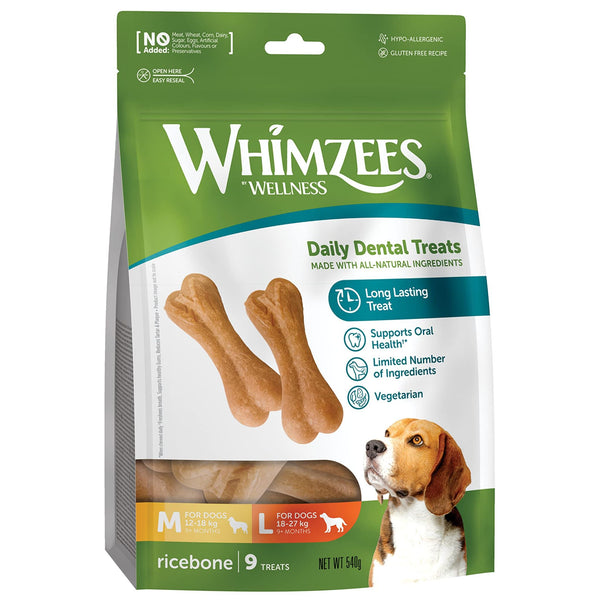 Whimzees Dental Dog Treats Ricebone - M/L 9  | PeekAPaw Pet Supplies