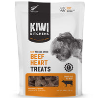 Kiwi Kitchens Raw Freeze Dried Beef Heart Treats for dogs, front of the 225 g pouch.