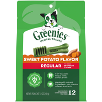 GREENIES Sweet Potato Flavour Regular dental treats for dogs 11 to 22kg, front of the pack