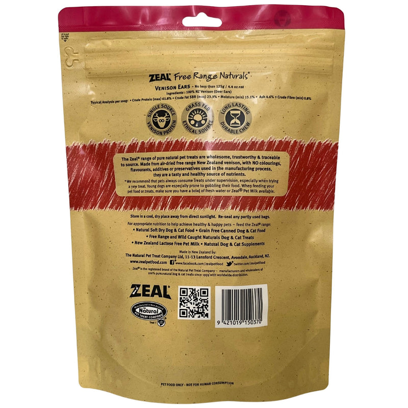 Zeal Free Range Naturals Venison Ears Pet Treats 125g | PeekAPaw Pet Supplies
