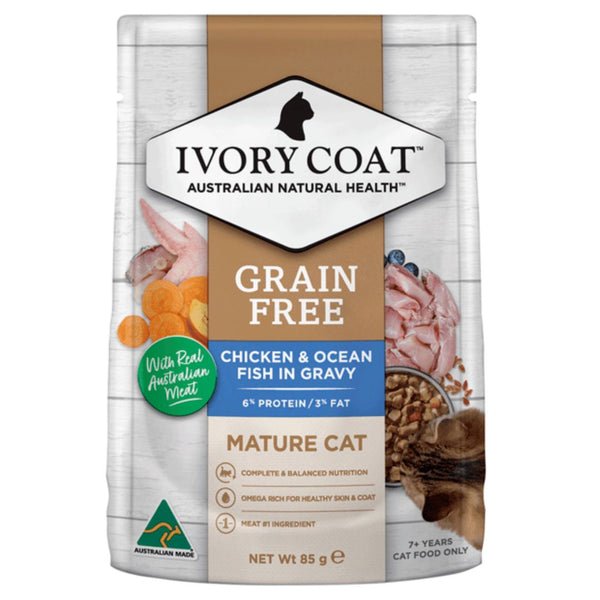 Ivory Coat Grain Free Mature Adult Wet Cat Food Chicken & Ocean Fish in Gravy