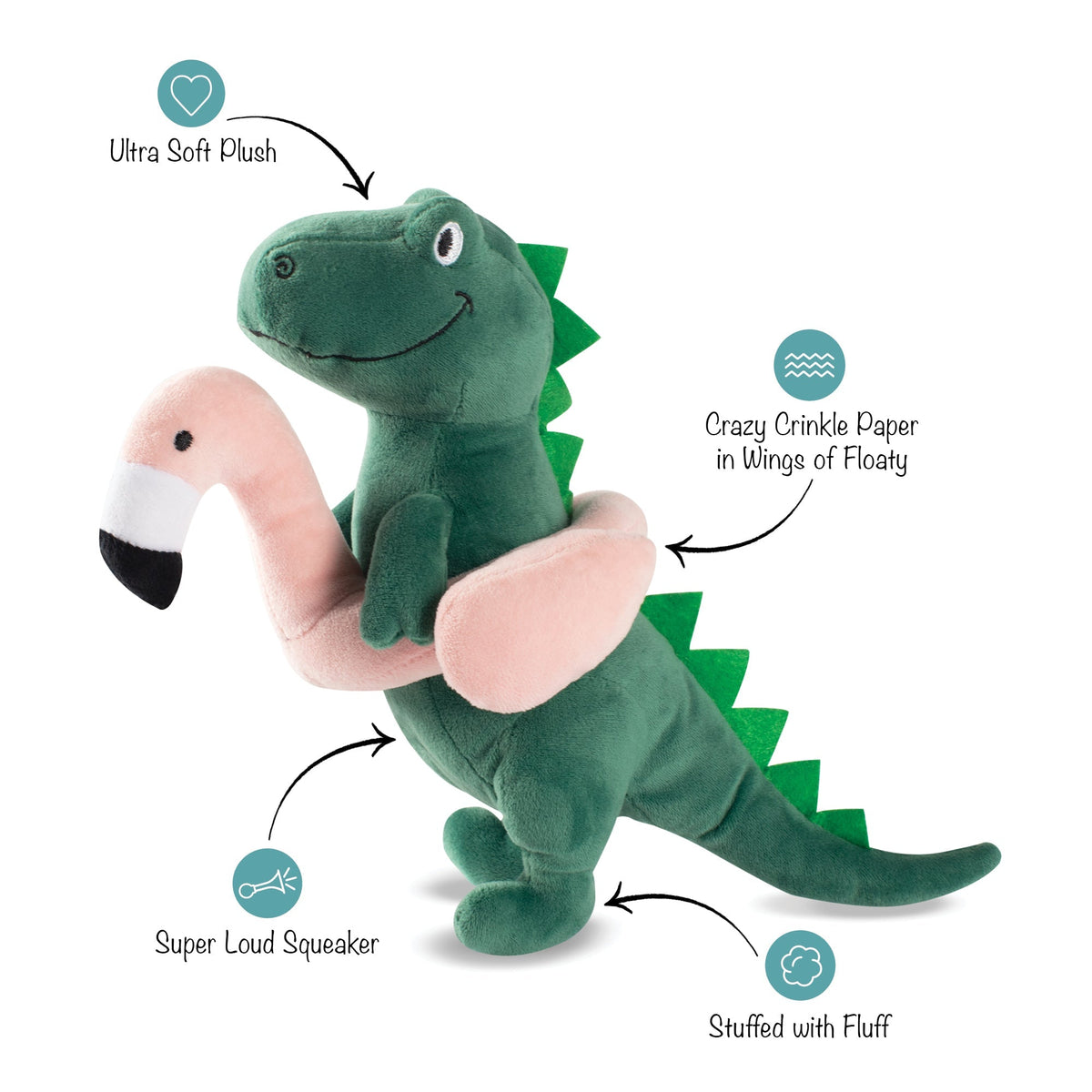 Fringe Studio Plush Squeaker Dog Toy - Pool Time Rex — alternate view