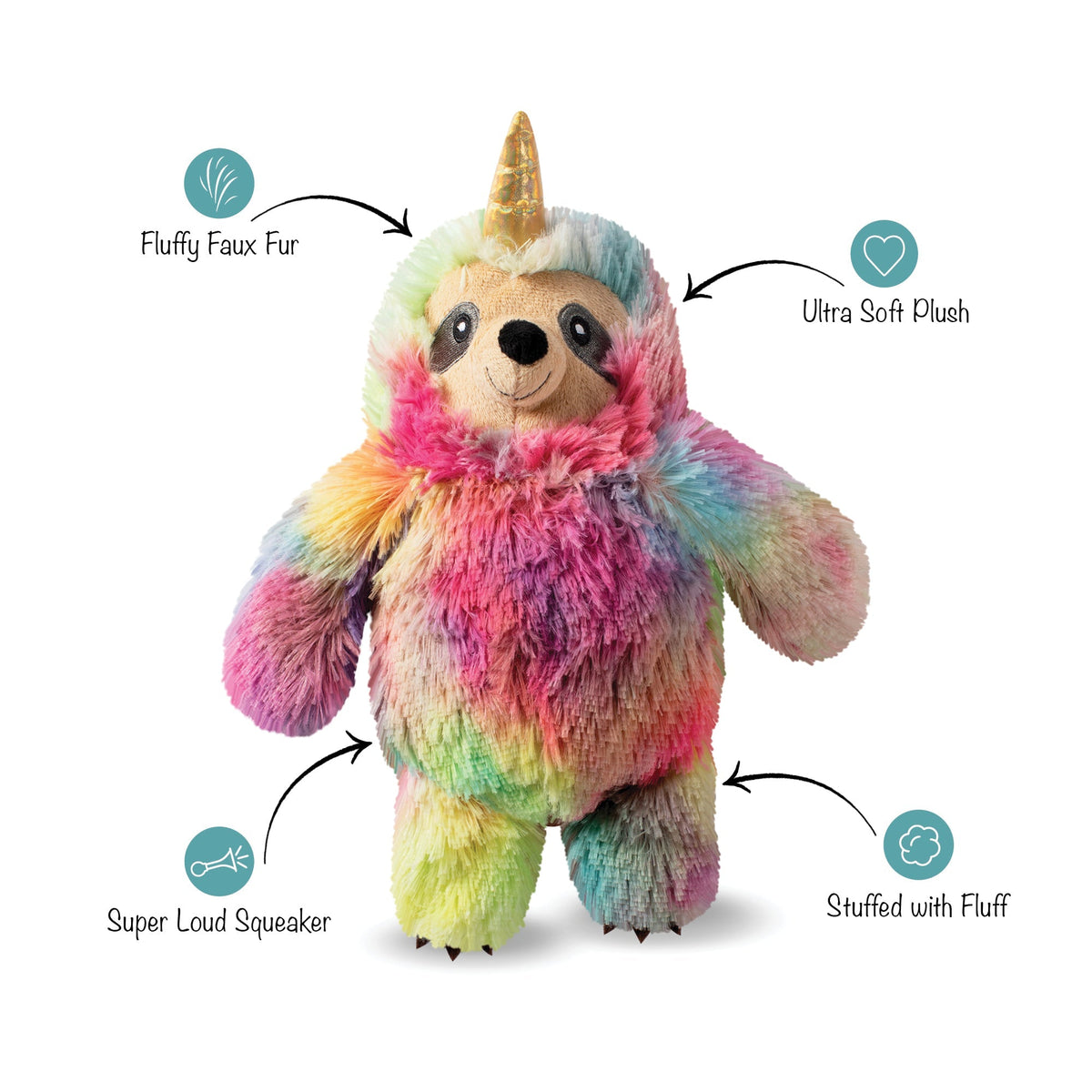 Fringe Studio Plush Squeaker Dog Toy - Confetti Betti Slothicorn Toy — alternate view