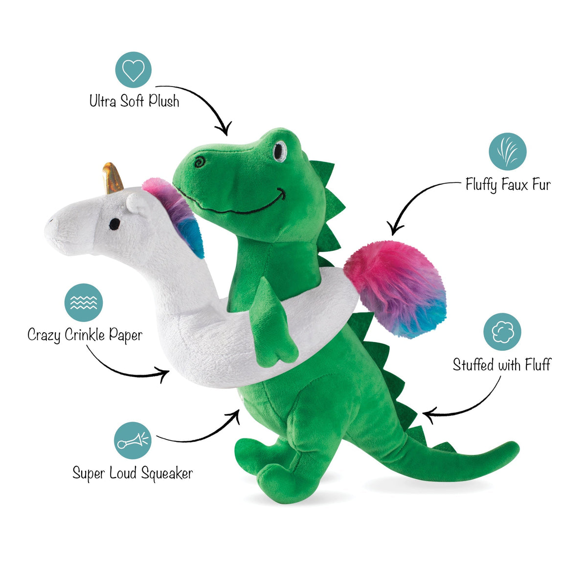 Fringe Studio Plush Squeaker Dog Toy - Summa Time Rex — alternate view