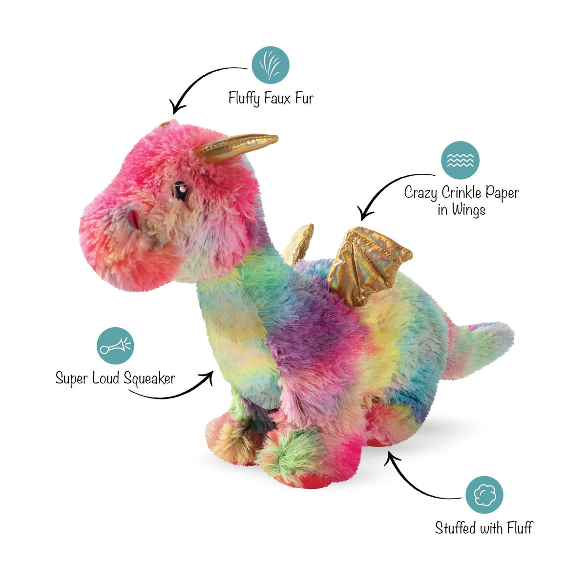 Fringe Studio Plush Squeaker Dog Toy - Ember The Rainbow Dragon — alternate view