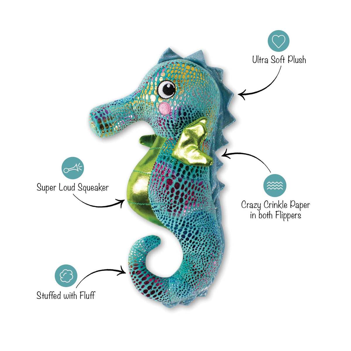 Fringe Studio Plush Squeaker Dog Toy - Shelly The Seahorse — alternate view