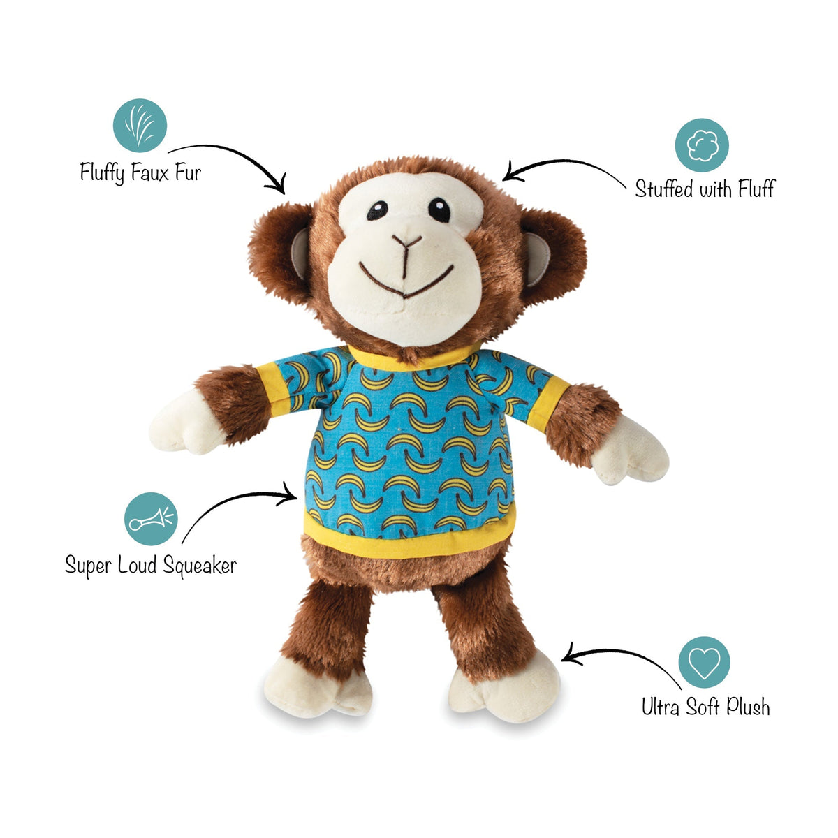 Fringe Studio Large Plush Dog Toy - Bananas The Monkey — alternate view