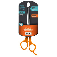 Wahl styling scissors for dog grooming, orange handled, on their Wahl retail card