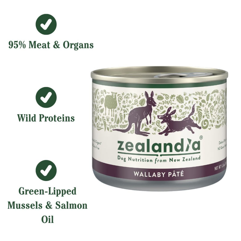 ZEALANDIA Premium Wet Dog Food Wallaby Pate 185g x 24 | PeekAPaw Pet Supplies