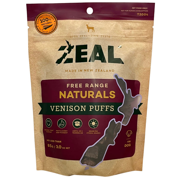 Zeal Free Range Naturals Venison Puffs Pet Treats 85g | PeekAPaw Pet Supplies