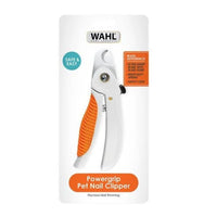 Wahl Powergrip pet nail clipper in white and orange in its retail blister packaging
