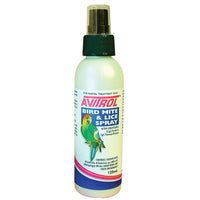 Bottle of Mavlab Avitrol Bird Mite and Lice Spray, 125mL, with parrot artwork on the label