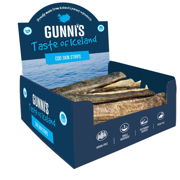 Gunni's Taste of Iceland Dog Treats Cod Skin Strips - 18-22cm 1 Pack x 50 | PeekAPaw Pet Supplies