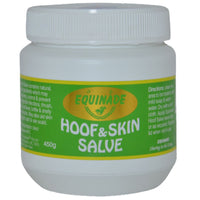 Equinade Hoof and Skin Salve in a 450g white tub with the green Equinade label
