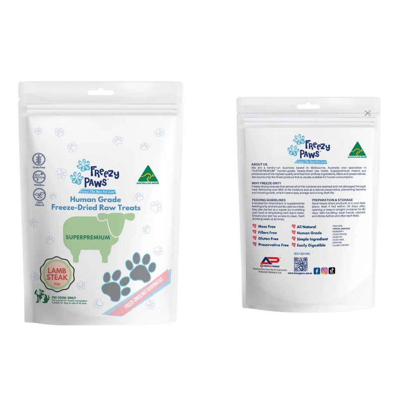 Freezy Paws Freeze Dried Raw Lamb Steak Pet Treats for Cats & Dogs