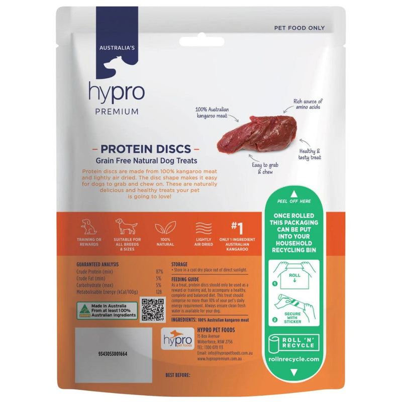 Hypro Premium Dog Treats Protein Discs Kangaroo - Back | PeekAPaw Pet Supplies