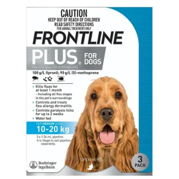 Frontline Plus for Dogs - 3 Pack (10-20kg) | PeekAPaw Pet Supplies