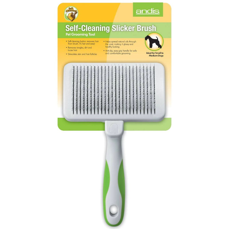 Andis Pet Grooming SelfCleaning Slicker Bush White Lime Green |  | PeekAPaw Pet Supplies