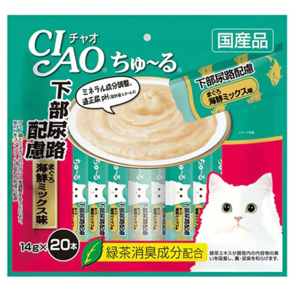 Ciao Cat Treats Churu Urinary care Tuna & Seafood mix 14g x 20 | PeekAPaw Pet Supplies