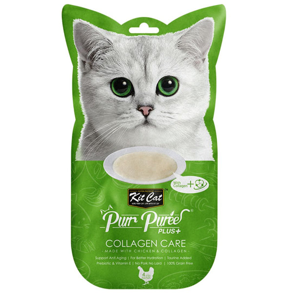 Kit Cat Purr Puree Plus+ Cat Treats Collagen Care - 15g x 4 | PeekAPaw Pet Supplies