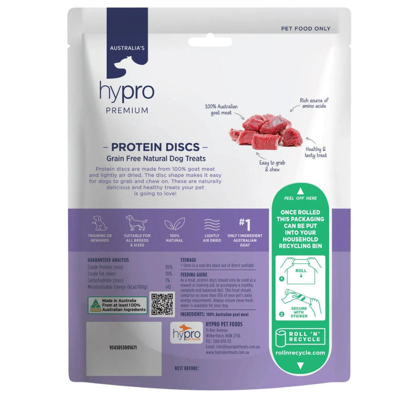 Hypro Premium Dog Treats Protein Discs Goat -Back | PeekAPaw Pet Supplies