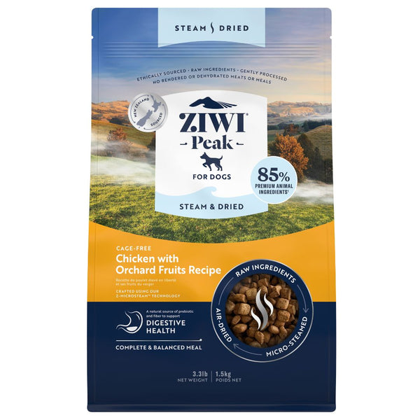 Ziwi Peak Steam and Dried Dog Food Cage-Free Chicken with orchard Fruits - 1.5kg  | PeekaPaw Pet Supplies