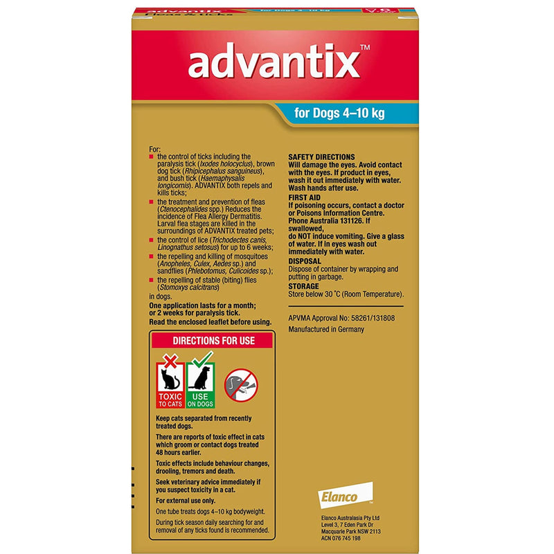 Advantix for Dogs 4-10KG Aqua - 6 Pack | PeekAPaw Pet Supplies