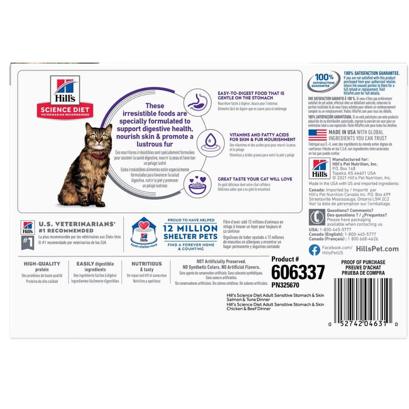 Hill's Science Diet Cat Food in Pouches Adult Sensitive Stomach & Skin Variety Pack - Back | PeekAPaw Pet Supplies
