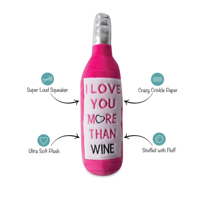 Fringe Studio Plush Bottle Squeaker Valentine's Dog Toy - Love You More Than Wine | PeekAPaw Pet Supplies