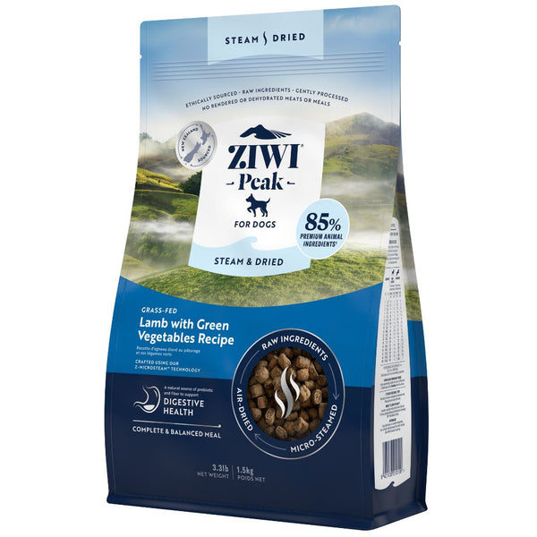 Ziwi Peak Steam and Dried Dog Food Grass-Fed Lamb with Green Vegetables - 1.5kg  | PeekaPaw Pet Supplies