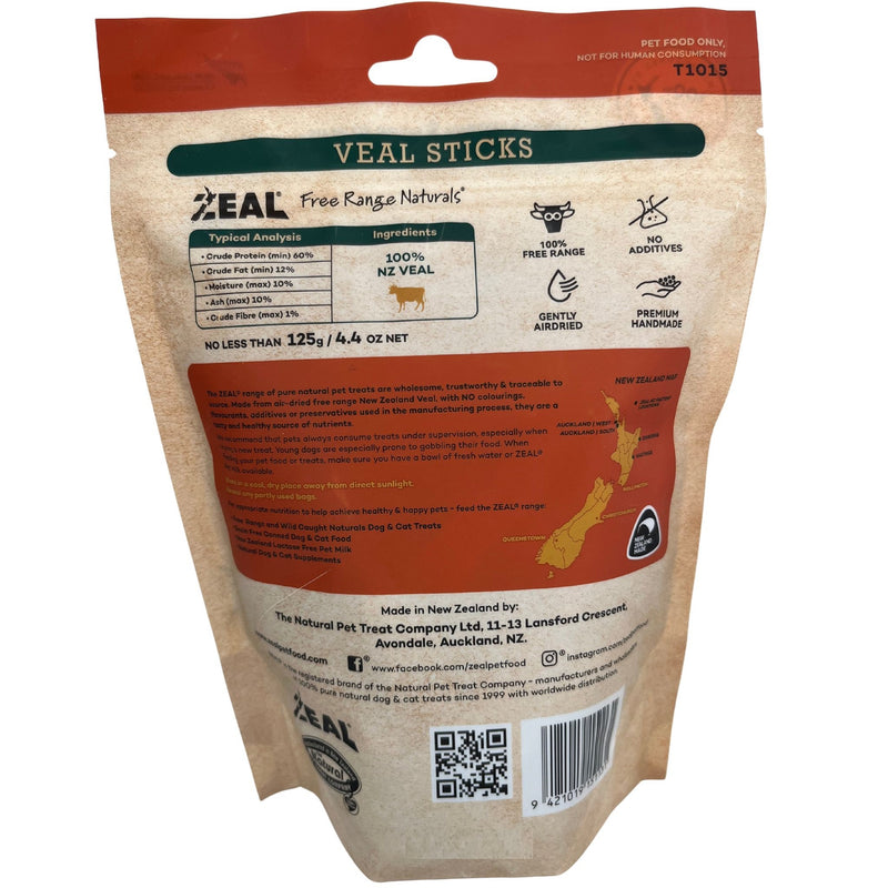 Zeal Dog Treats Air Dried Veal Sticks 125g | PeekAPaw Pet Supplies