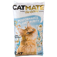 CatMate Natural Hardwood Cat Litter 10kg bag, front of pack with a ginger cat
