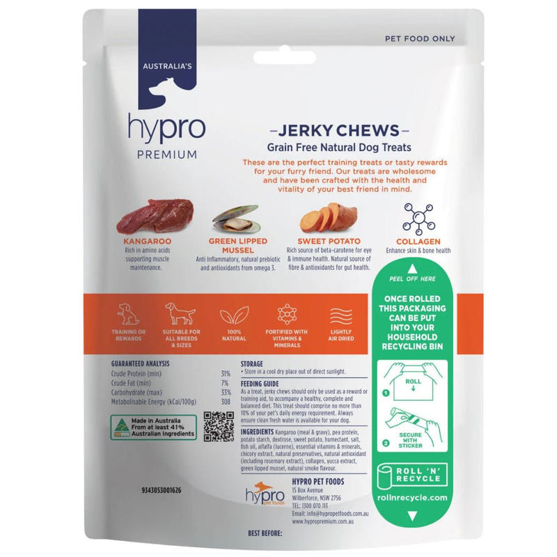 Hypro Premium Dog Treats Jerky Chews Kangaroo - Back | PeekAPaw Pet Supplies