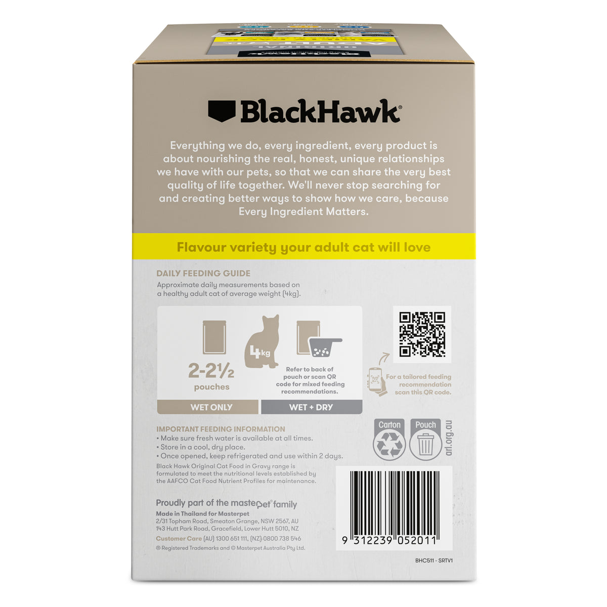 Black Hawk Original Adult Variety Pack carton – back with feeding guide and ingredients